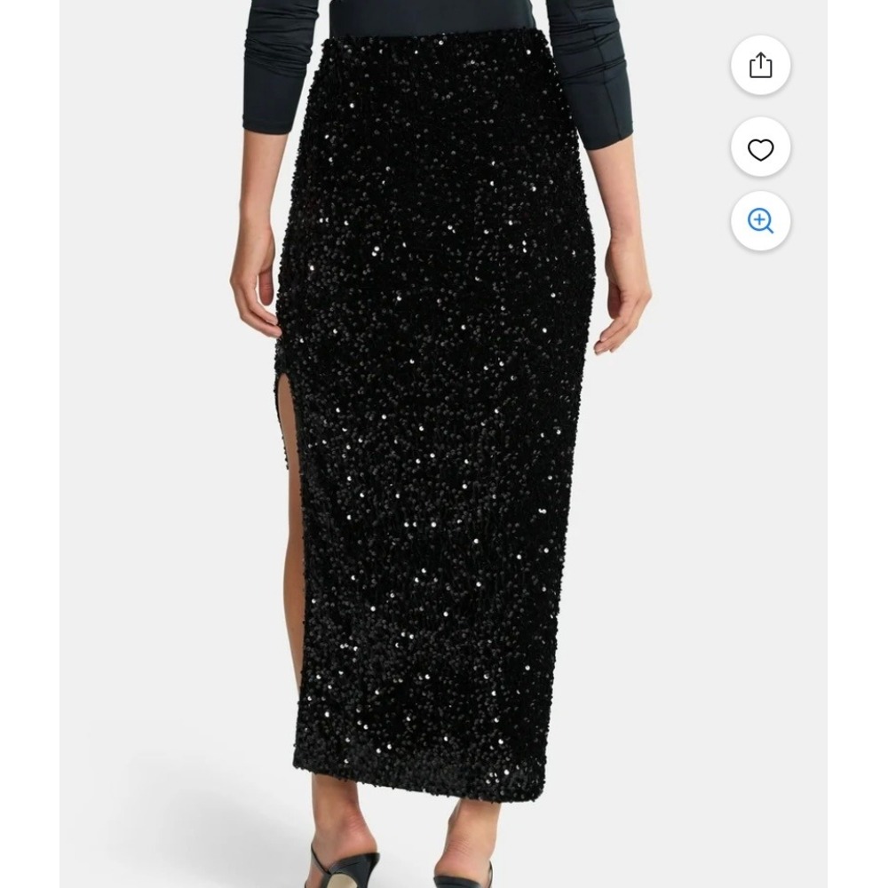 Madden NYC Black Sequin Velour Maxi Skirt Side Slit Womens Large - Picture 2 of 10